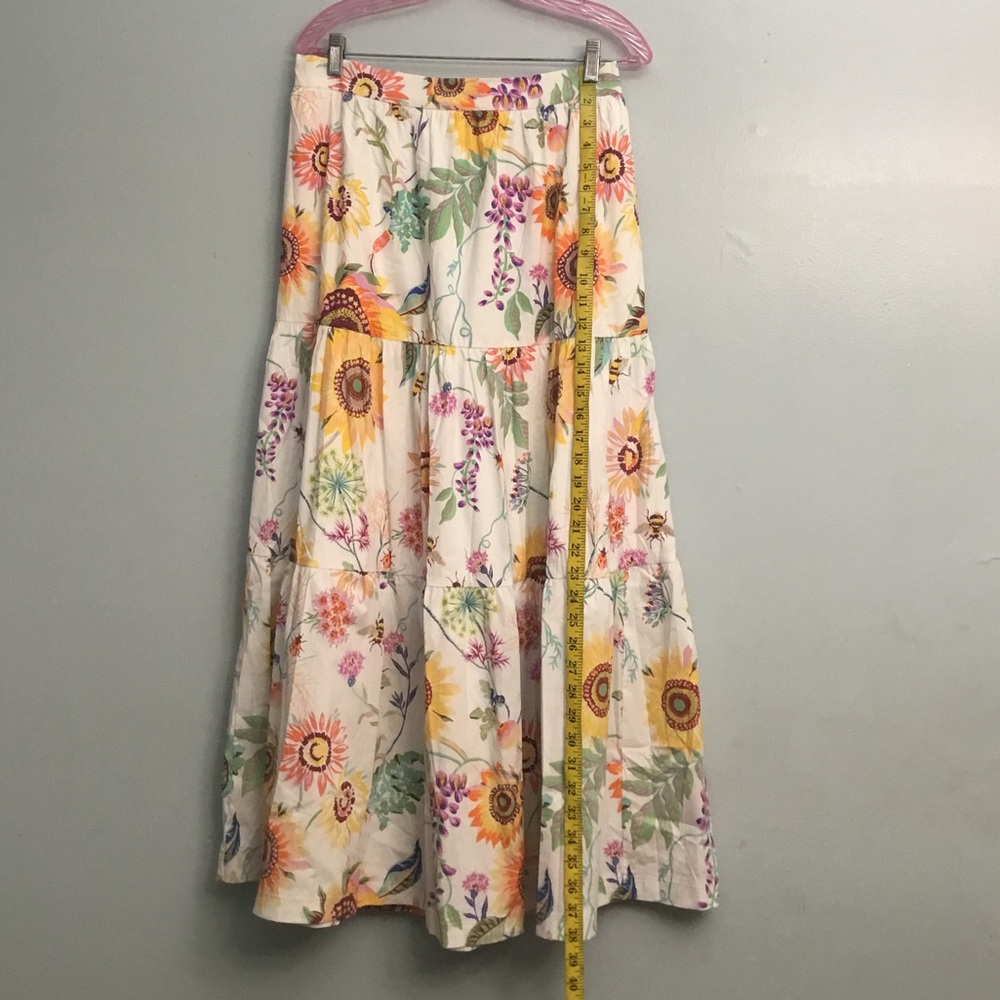 Floral Tiered Maxi Skirt - White with Sunflower  Print